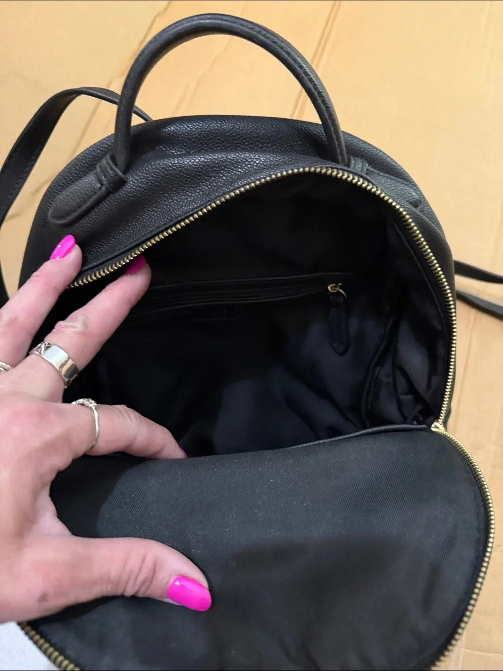 Nine West Black Mini Faux Leather Backpack with Gold Accents